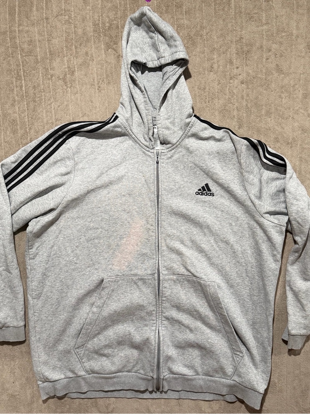 Adidas Hoodie Mens 3XLT Gray Full Zip 3 Stripe Fleece Bog Tall Sweatshirt Y2K